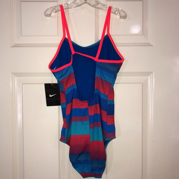 NEW! NIKE One Piece Girls Swimsuit Size 14 Blue/Red Athletic Swim Team Practice - Picture 3 of 7